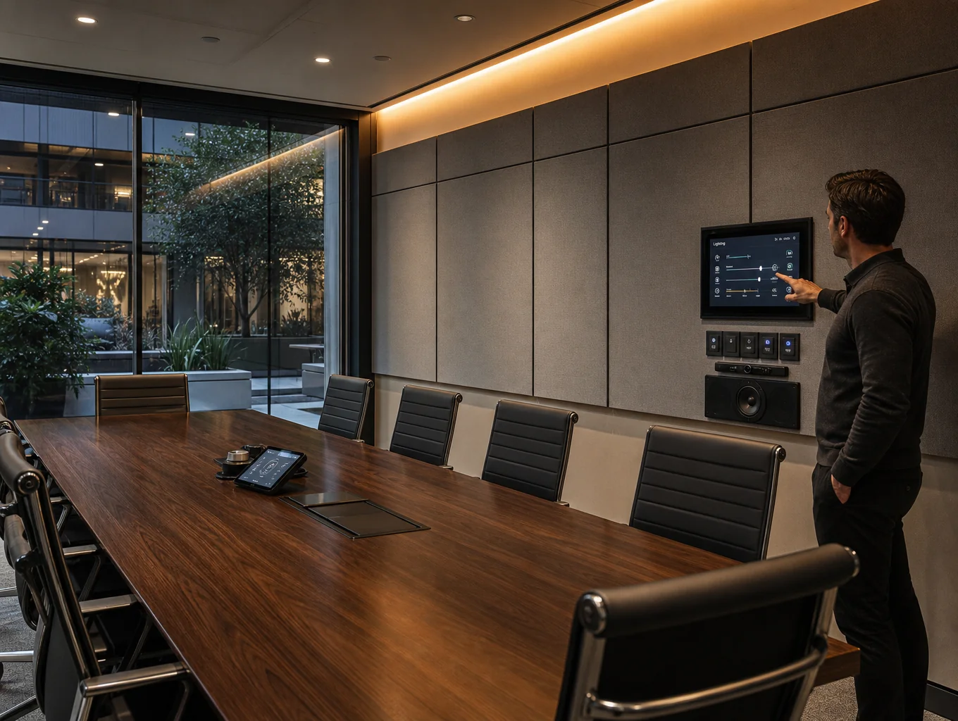 High-end conference room with video conferencing